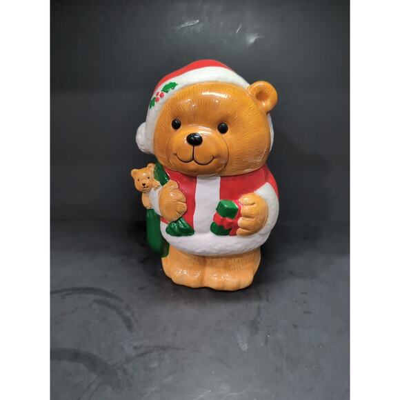 Vintage Christmas Santa Teddy Bear Cookie Jar, Japan Cookie Jar, Mervyns - Picture 1 of 13